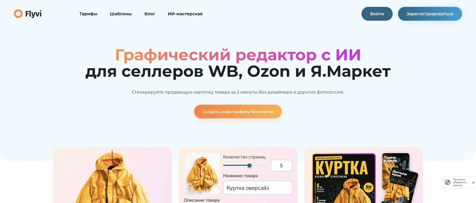 Публичная страница Flyvi с примером создания инфографики по фото товара