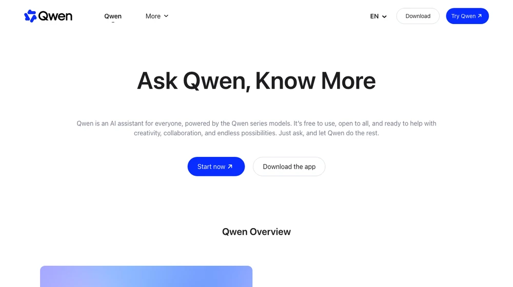 Страница Qwen Chat: бесплатный ИИ-ассистент на моделях Qwen от Alibaba