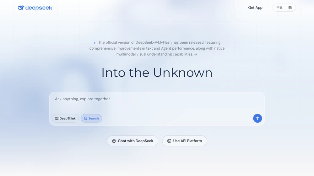 Главная страница DeepSeek: чат с режимами DeepThink и поиска