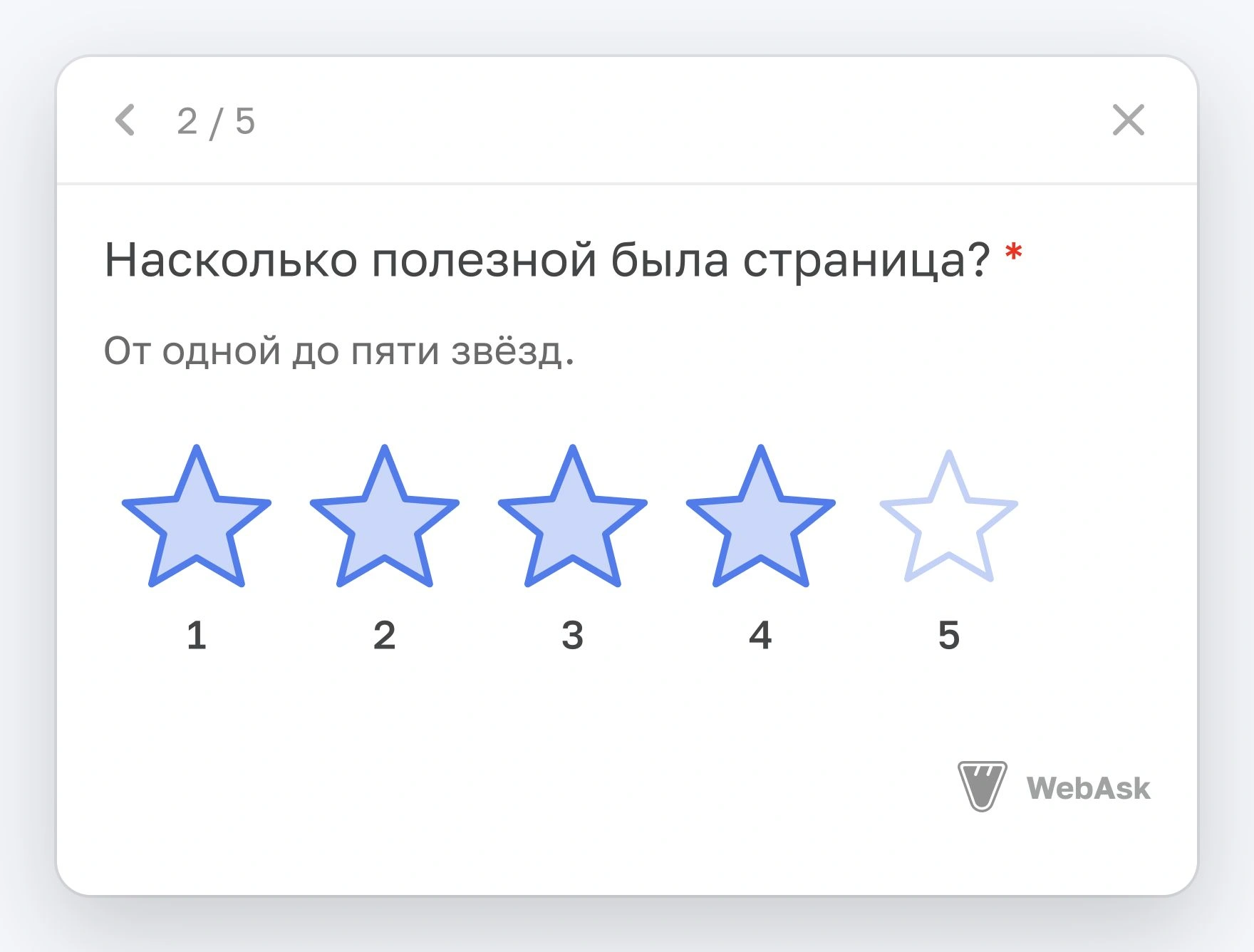 Компактная оценка от одной до пяти звёзд в мини-опросе