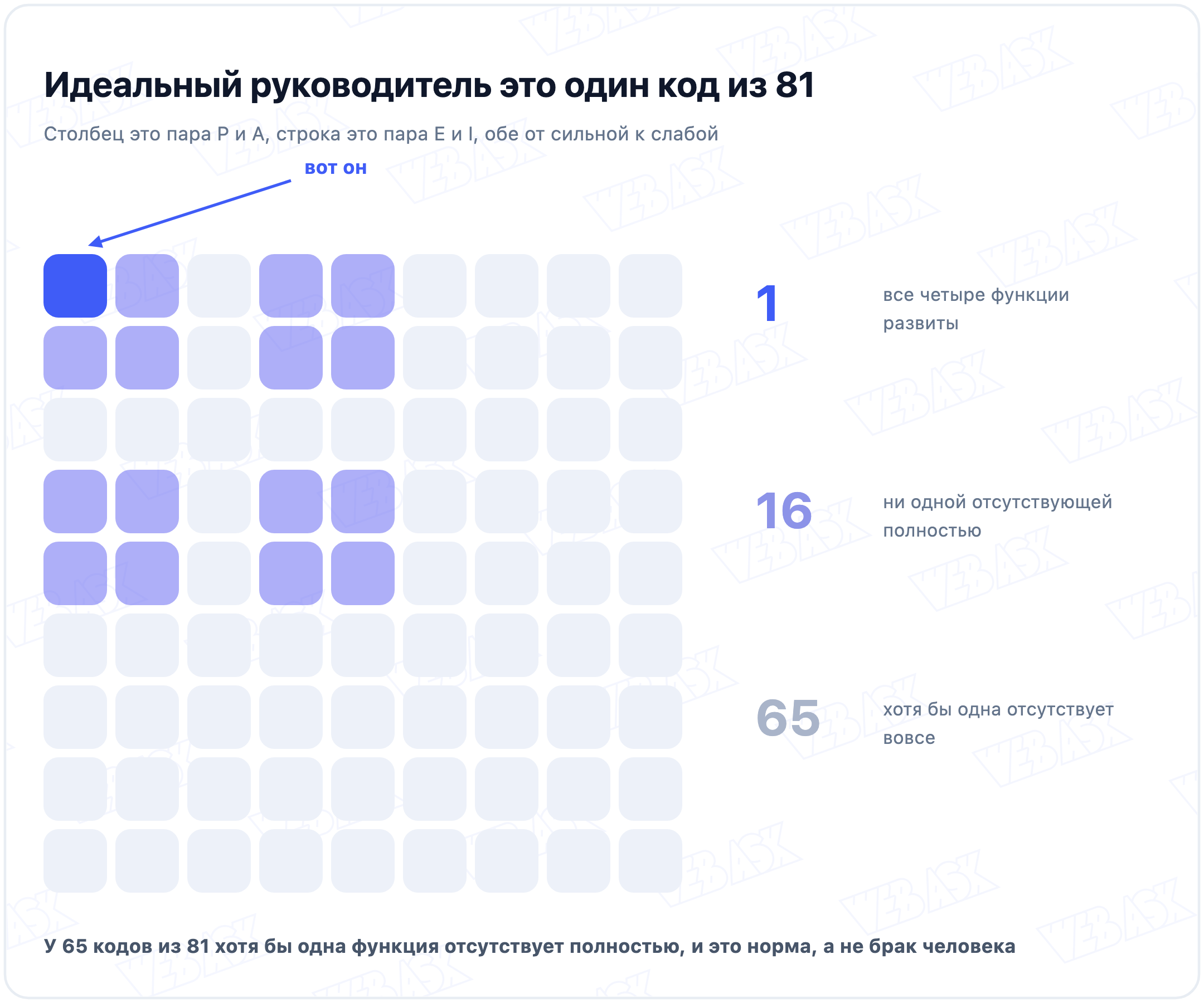 Поле из 81 возможного кода PAEI, идеальный код только один