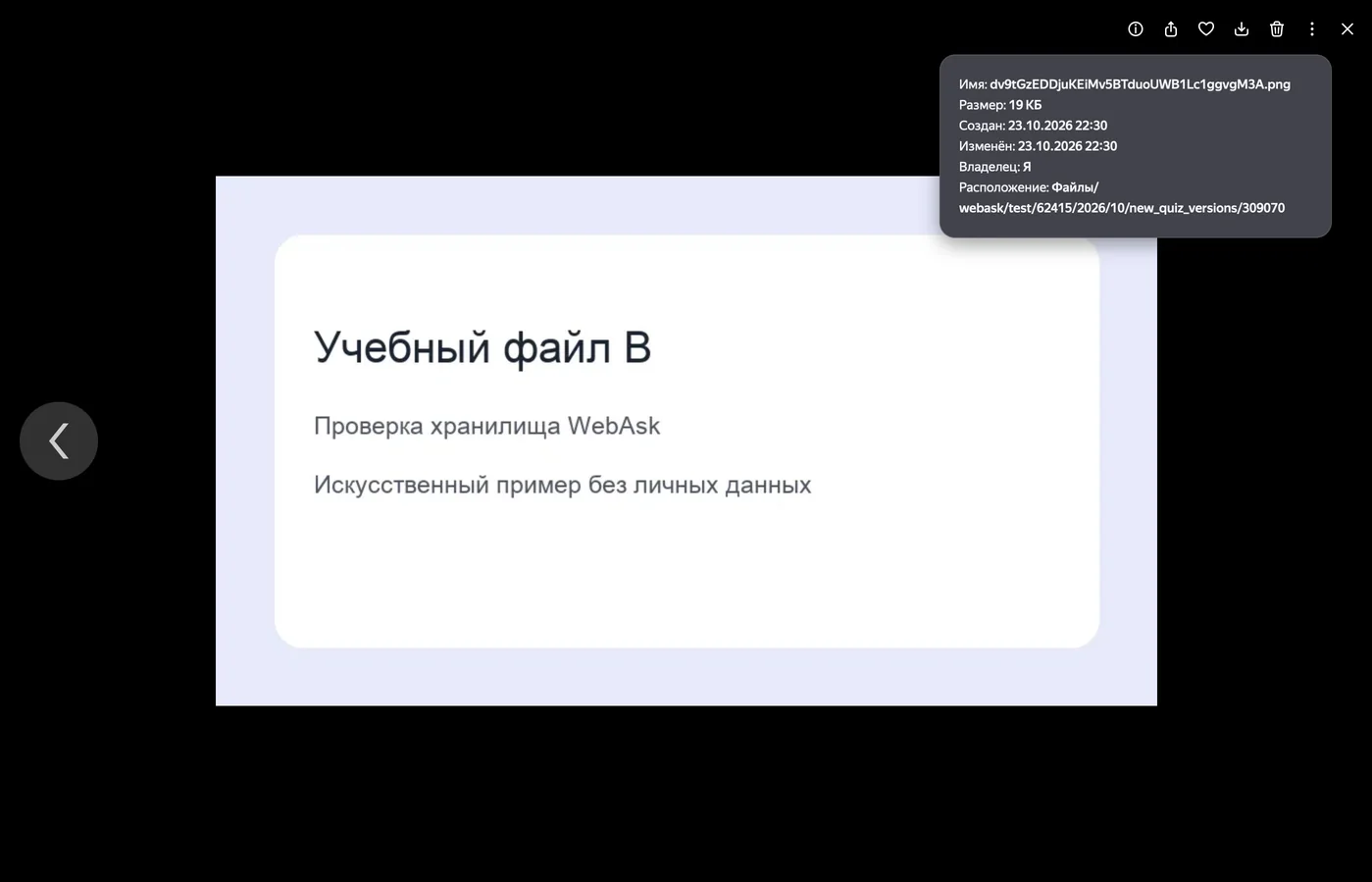 Файл B на Яндекс.Диске: в свойствах виден путь с реальными ID пространства, годом и месяцем.